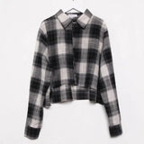 Buffalo Plaid Shirt Women Crop Top Long Sleeve Blouse Button Up Shirt Fall Tops Korean Fashion