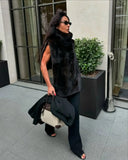 Spring Women's Women's Vest Comfortable Leisure High-Necked Fur Sleeveless Waist Warm