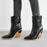 Faux Leather Cowboy Ankle Boots for Women Wedge High Heel Boots Snake Print Western Cowgirl Boots Silver Gold White