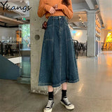 Denim Skirt Women Plus Size 5XL Korean Long Jeans Skirt 2021 Button Pocket Big Hem Casual Loose High Waist A-Line