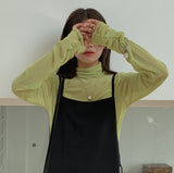 Candy Color Long Sleeve Tees See Through Mesh Top Turtleneck T Shirt Women Green Blue Black Pink Yellow Fall