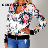 Women Autumn Retro Floral Print Zipper Short Casual Jacket Long Sleeve Outwear Basic Jacket Bombe Famale