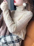 winter women blouse shirt korean style design sense half-collar lace mesh bottoming tops pleated retro sexy