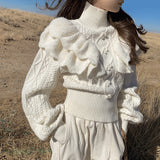 Zingj New Autumn And Winter Princess Wind Add Thick Versatile Western Style Jacket High Collar Temperament White Twist Heavy Industry Sweater Female-Outfit