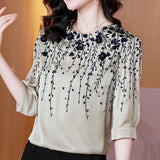 Fashion Print Blouse Women Satin Half Sleeve Loose Casual Shirts Women Fashion 2023 Spring Tops Elegant Blusas