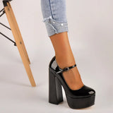 Onlymaker Women Pumps Mary-Jane Platform Black Pink Chunky 16CM High Heels Ankle Strap Dress Party Hoof Heel Plus Size