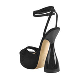 Onlymaker Women Peep Toe Sandals Black Flock Platform Ankle Strap High Heel Shoes Female Big Size Party Dress Sexy