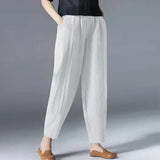 Cotton Linen Ankle Length Pants Women 2022 Spring Summer Casual Harem Trousers Plus Size S-5XL Elastic Waist Loose
