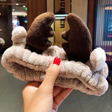 Face Hair Holder Hairbands Soft Warm Coral Fleece Bow Animal Ears Headband For Women Girls Turban Fashion Hair