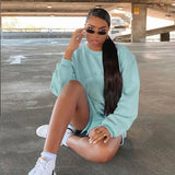 Letter Embroidery Women Loose Casual Sweatshirt Fleece Pullovers And Drawstring Shorts Two Pieces Set Thick