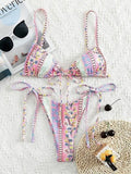Ethnic Floral Lace Up Bikini Set- Outfit