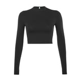 Solid Basic Long Sleeve Womens Tshirt Casual Black White Fashion Crop Top T Shirt Ladies Fashion Korean Tee