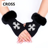 FUNKY 2021 New Fashion Winter Gloves Faux Fur Collar Skulls Heart Stars Knitted Gloves Without Fingers For Women