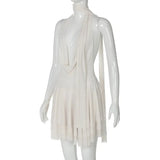 White Halter Deep V Neck Backless Mini Dress- Outfit
