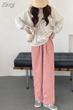 Pants Women Wide-leg Autumn Corduroy Chic Loose All-match Pink Teens Korean Style Streetwear New Stylish Leisure