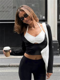 Black Two-piece Halter Patchwork Top- Outfit