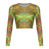 Grunge Harajuku Printed Crop Top T Shirt Women 2021 Autumn Basic Long Sleeve Gothic T-shirt Ladies Streetwear