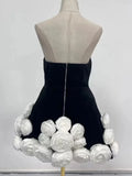 Black Strapless 3d Floral A-Line Mini Dress- Outfit