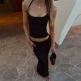 2025 Spring And Summer New Women's Tight-Luck Neck Small Vest Sexy Hot Girl Fishtail Skirt