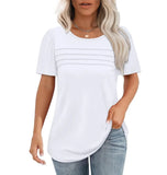 Women's Summer Round-Neck Short-Sleeved Chest Tuck Line Folded Blouse
