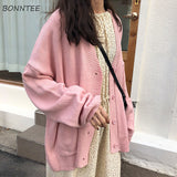 Women Solid Simple Basic Sweater Kawaii Preppy Style Casual Long Sleeve V-neck Loose Plus Size 2XL All-match Autumn