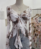Irregular Kinking Of The Net Yarn Irregularly Kinked Lotus Lobe Slings Shoulder Horn Sleeve T-Shirt Short Top