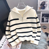 Zingj Feeling Sweater Women's Wear With Autumn And Winter 2023 New Lazy Wind Versatile Zipper Stripe Short Bottom