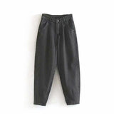 Streetwear Pleated Mom Jeans High Waist Loose Slouchy Jeans Pockets Boyfriend Pants Casual Ladies Denim