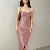 Dress Women 2022 Sexy Satin Slit Irregular Dress Fashion Sleeveless Sling Backless Party Dress Elegant Commute