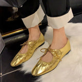 Zingj Shoes Women 2024 New Women Spring Korean Version Square Head Shallow Flat Bean Shoes Women's Lace-Up Mary Jane Shoes Women-Outfit