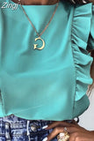Women Blouse Short Sleeve O-Neck Fashion Butterfly Sleeve Shirt 2023 Summer Solid Color Sweet Ruffle Tops Casual Clothes
