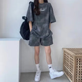 Women Shorts Matching Set Casual Loose Short Sleeve Clothing Female Print Tops Elastic Waist Pant 2 Piece Suit