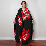 Print Deep V-neck Dress Batwing Sleeve Long Dresses Women 2022 Summer Dress Beachwear Bohemian Women Kaftan
