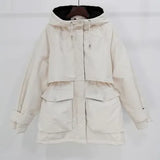 Winter Jacket Women Large Natural Fox Fur White Duck Down Coat Thick Parkas Warm Sash Tie Up Zipper Down Snow