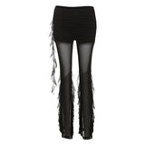 2025 Summer New Women's Sexy Hottie Lotus Side Design Folding Mesh Splicing Perspective Leisure