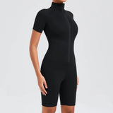 Zingj Belly Design Short Sleeve Zip Yoga Suit Women's Dance Sports Fitness Suit 50210- Outfit