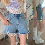 Shorts Denim Trousers Loose Hole Design Bandage Vintage High Waist All-match Streetwear Students Korean Stylish Chic