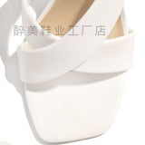 Summer New High-Heeled Sandals Women Large Size Fine Square Head Cross With Fashion Sandals