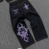 Explosive High Street Tide Brand Fully Embroidered Skull Casual Trousers Men's Loose Straight Casual