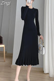 Mermaid O-Neck Long Sweater Maxi Dress for Women Elegant Casuals Female A-line Slim Sexy Knitting Dress Autumn Winter