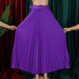 High Waist Pleated Long Skirt With Belt- Outfit
