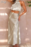 Satin Sexy Dress Women Sleeveless Two-Piece Formal Occasion Dresses A Line Summer Solid Casual Party Dress Sets