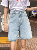 High Waist Straight Leg Denim Shorts-Outfit