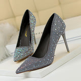 Zingj Korean Version Of Fashion Banquet Women's Shoes Thin Heel Shallow Mouth Pointed Head Sexy Show Thin Water Diamond Color Diamond High Heel Single