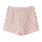Pink Plaid Tweed Jacket And Shorts Set- Outfit
