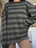 Vintage Striped Oversized Pullover Sweatshirt-Outfit