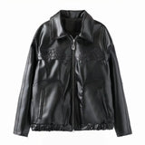 Black Bow Faux Leather Biker Jacket- Outfit
