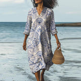 Women's Beach Vacation Digital Print V-Neck Dress