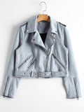 New Autumn Faux Suede Womens Motorcycle Jacket Faux Leather Jacket Women Biker Jacket Slim White PU