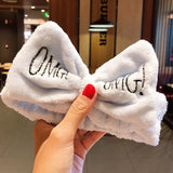 Face Hair Holder Hairbands Soft Warm Coral Fleece Bow Animal Ears Headband For Women Girls Turban Fashion Hair